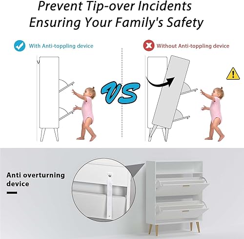 Miniatura 59 de Armario de almacenamiento de zapatos para entrada, delgado y estrecho con 2 cajones abatibles, organizador de zapatos oculto independiente, gabinete