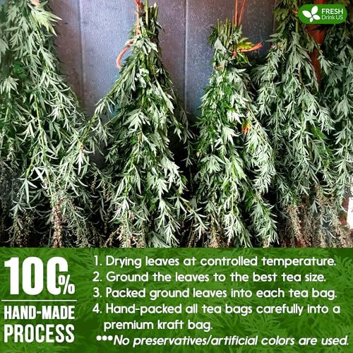 Image of FreshDrinkUS, Premium 60 Mugwort Leaf Tea Bags, 100% Natural and Pure Mugwort Leaves. No Sugar, No Caffeine, No Gluten, Vegan.