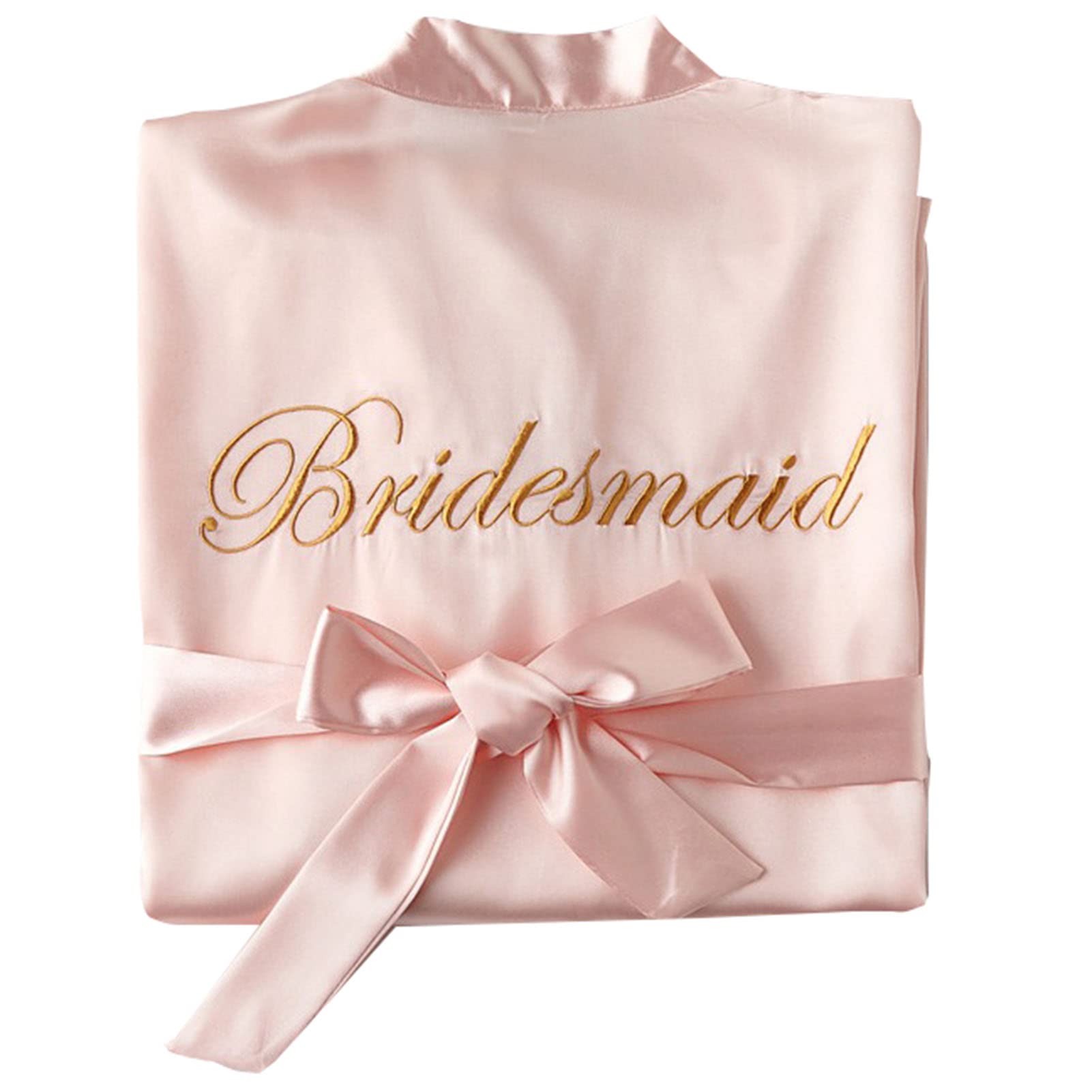 SimidunEUR Bride & Bridesmaid Robes, Women's Kimono Satin Bridal Morning Robes with Embroidery, Pink, XL