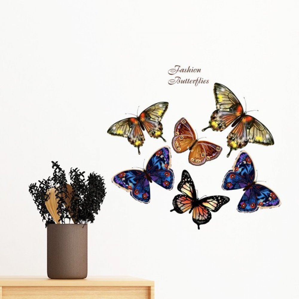 Sticker mural papillons avec ailes colorees amovible format 35cm DIY