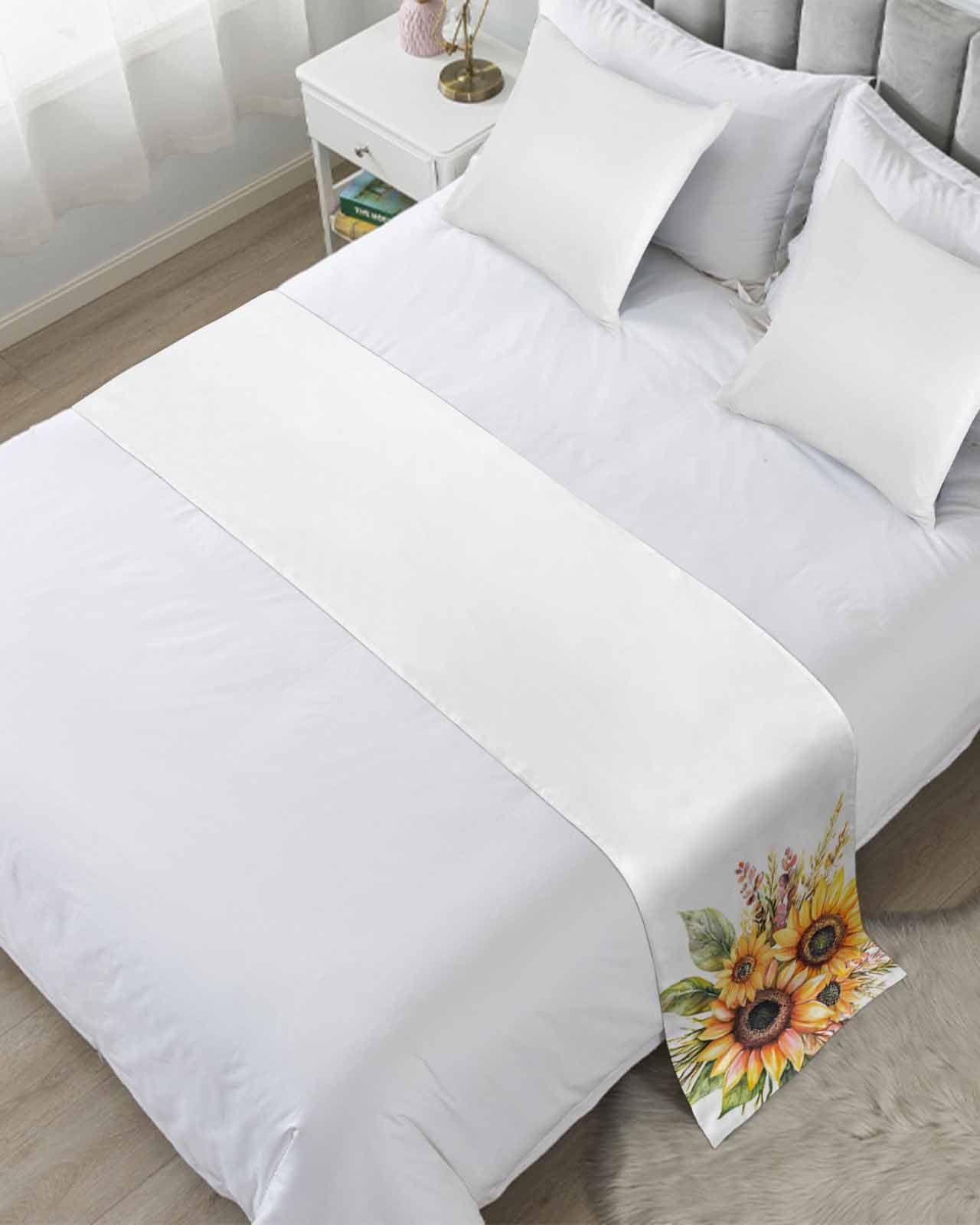 DecorLovee Sunflower Bed Runners for Twin Size Bed, Decorative Bed Throws for Foot of Bed, Watercolor Garden Blooms Floral Spring Bed Runner Sofa Throw Bedding Scarf Protector Slipcover for Bedroom