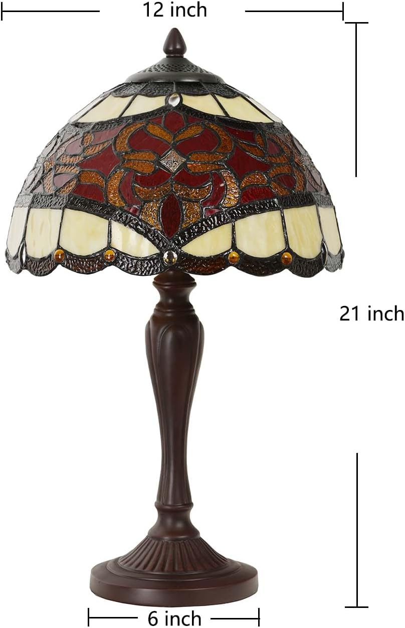 Bieye L10869 Baroque Tiffany Style Stained Glass Table Lamp for Home Decoration (12-inch, Red)
