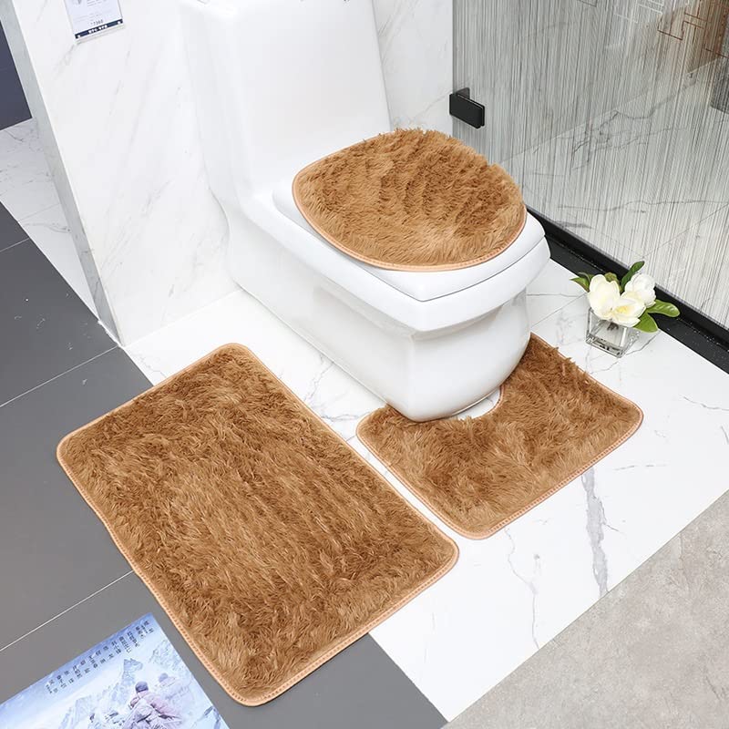 LaoSShu 3-teiliges Badezimmerteppich-Badematten-Set, rutschfeste, saugfähige Shaggy-Teppiche mit U-förmigem…