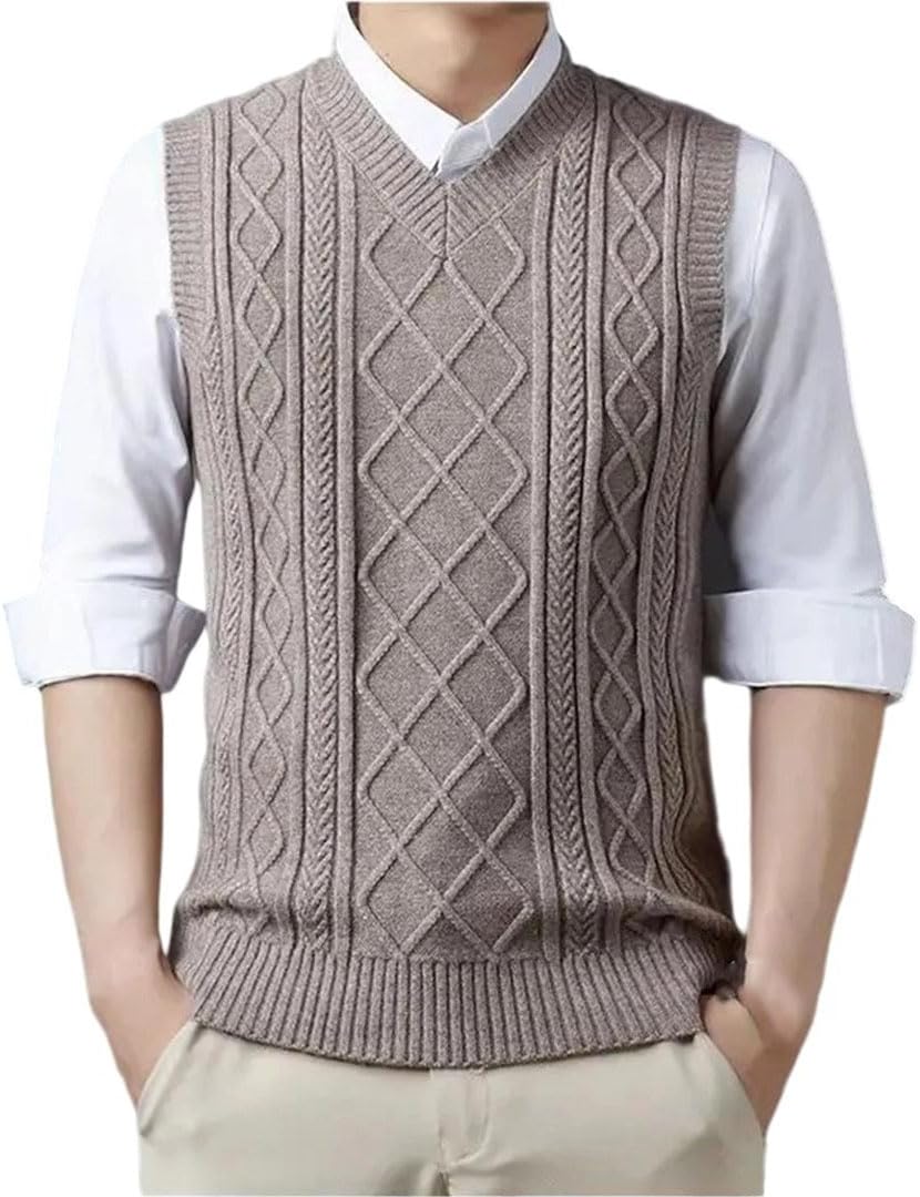 Men Textured Sweater Vest Thick Warm Knit Vest Classic Pullover Sleeveless Casual Waistcoat