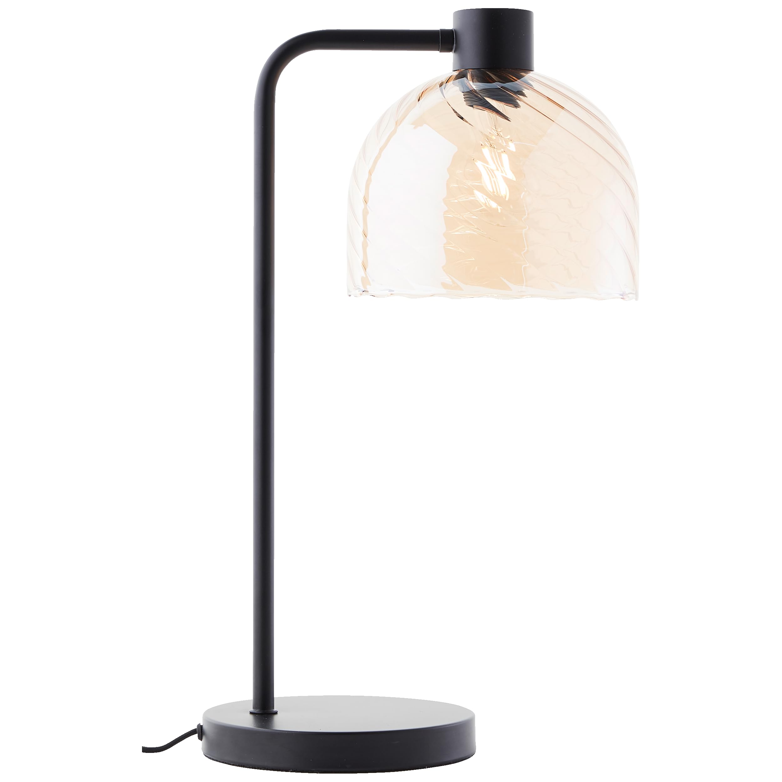 Lightbox Nacht-Tischlampe | 50 cm Höhe, Ø 19 cm | Vintage Tischleuchte mit Wipp-Schalter & bernsteinfarbenen Glas Lampen-Schirm | E27 | Schlafzimmer-Lese-Lampe aus Metall/Glas in Braun/Schwarz