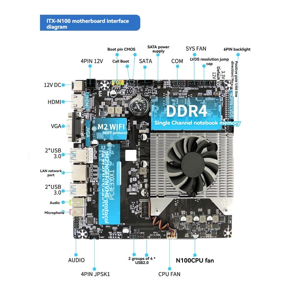 Placa Base N100 Mini ITX Computadora de Cuatro Núcleos Mini Host HTPC Publicidad Placa Base de Control Industrial