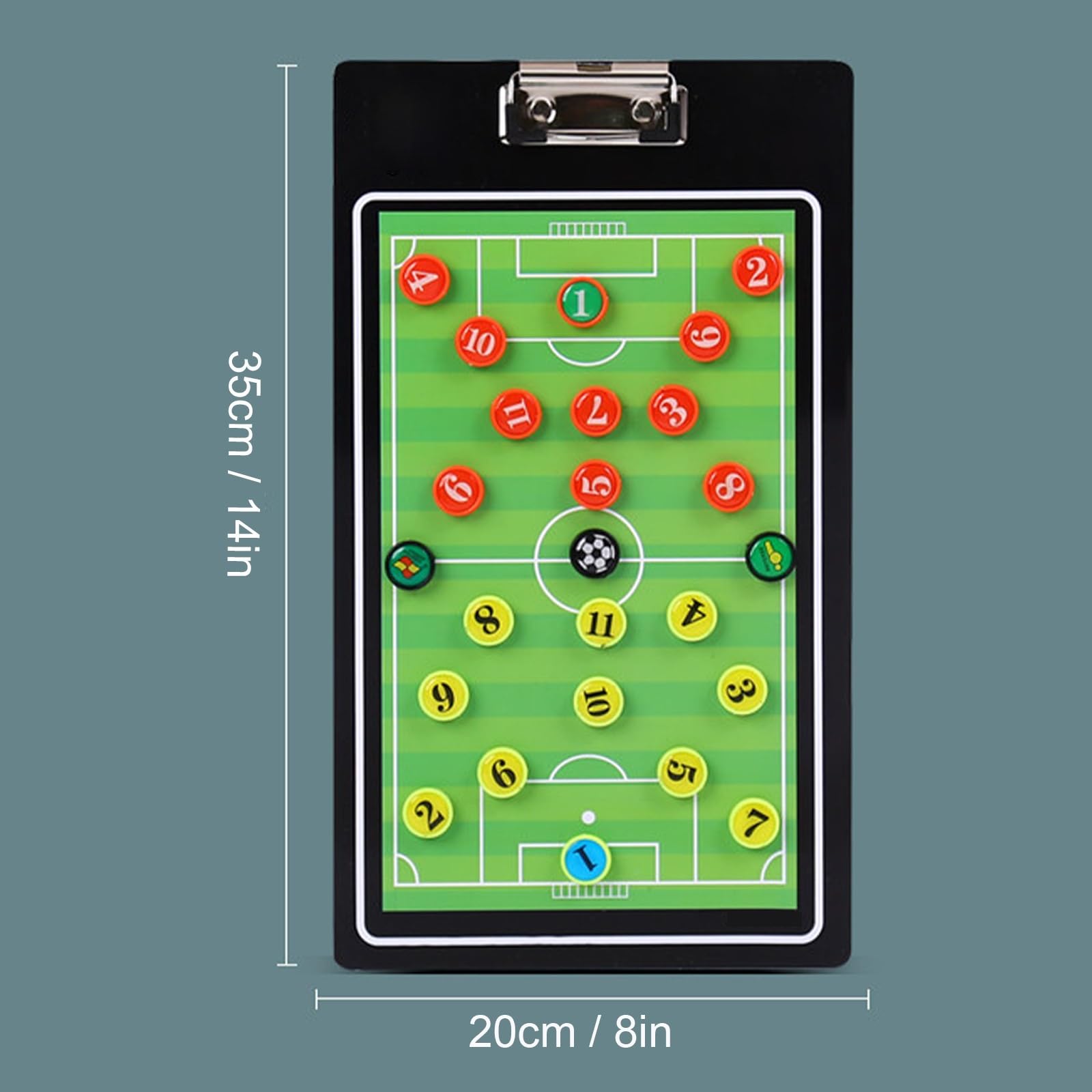 Taktikmappe Fußball, Fußball Taktiktafel, Wiederbeschreibbar und Abwischbar, Klemmmechanismus zur Befestigung von Zeichnungen
