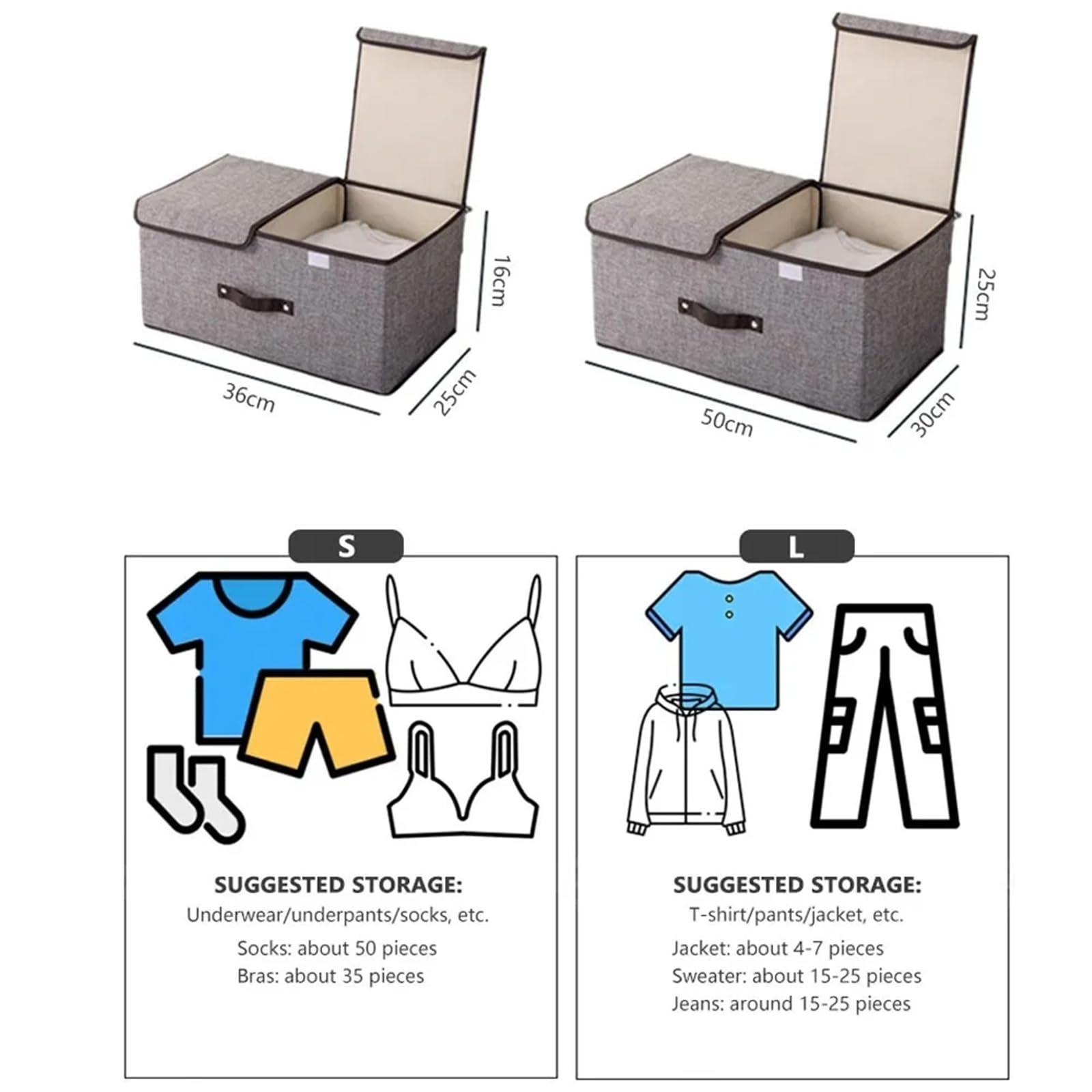 Organizador Calcetines Caja de almacenamiento plegable con tapa, suministros for el hogar a prueba de polvo, ropa interior, organizador(Beige L)