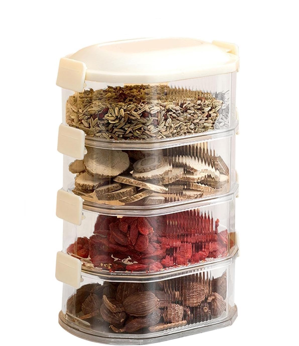 Swejos 4 Layer Plastic Storage Rack Sealed Seasoning Rack Stackable Herb Spice Holder Box Set Airtight Organizer for Kitchen Storage Space-Saving Strong-image-13