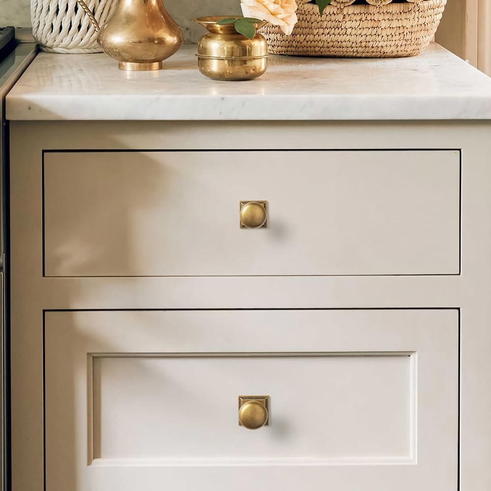 Goo-Ki Antique Brass Zinc Alloy Cabinet Knob with Backplate - Single Hole Center Cabinet Pull Hardware for Bedroom, Kitchen, 6 Pack（8611-F32）