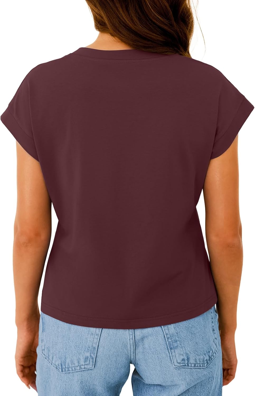 Womens Cotton Tops Cap Short Sleeve Crop V Neck Basic Shirts Boxy Casual Spring Summer Clothing Outfits - Image 3