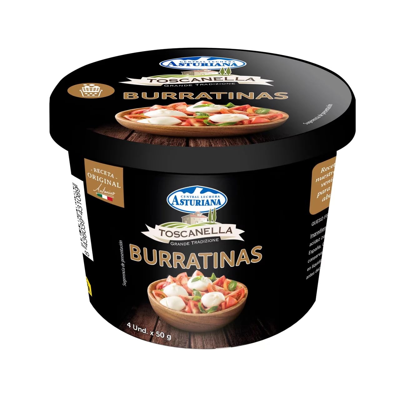 Burratinas Toscanella Central Lechera Asturiana 200g (4x50g) – Fresco, Cremoso y Perfecto para Ensaladas, (Envío Refrigerado) (2 BOTES DE 4X50G (200g))