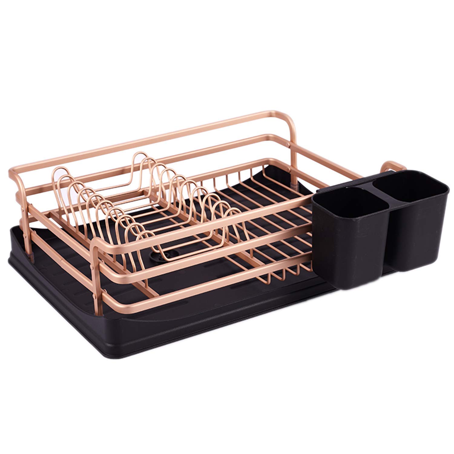 Égouttoir vaisselle aluminium or rose et support de séchage pour assiette et couvert