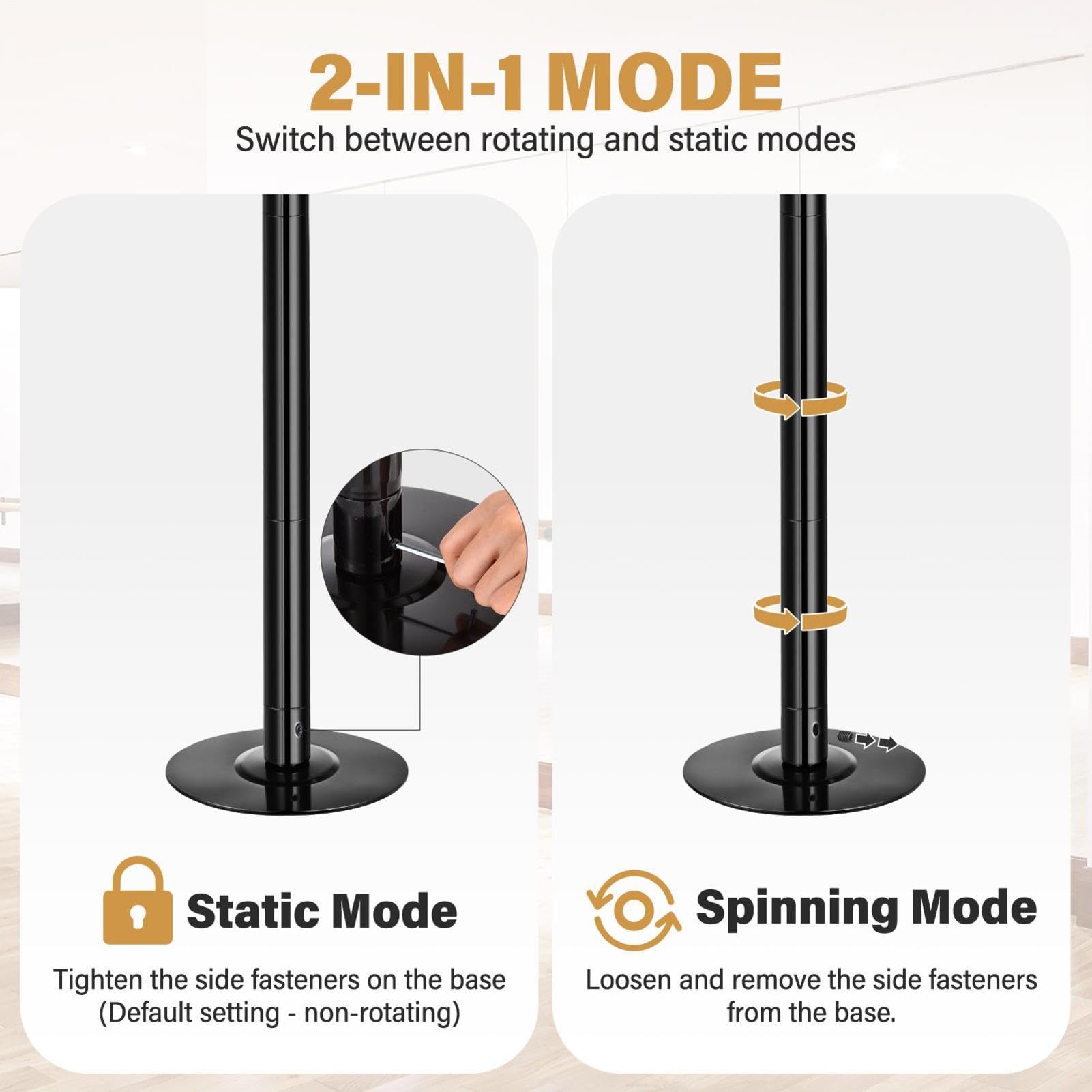 Poledance - Asta professionale per pole dance, regolabile in altezza, 223-280 cm, statica e girevole, con prolunga, in acciaio cromato, portata 200 kg, per pole dance, ginnastica, fitness