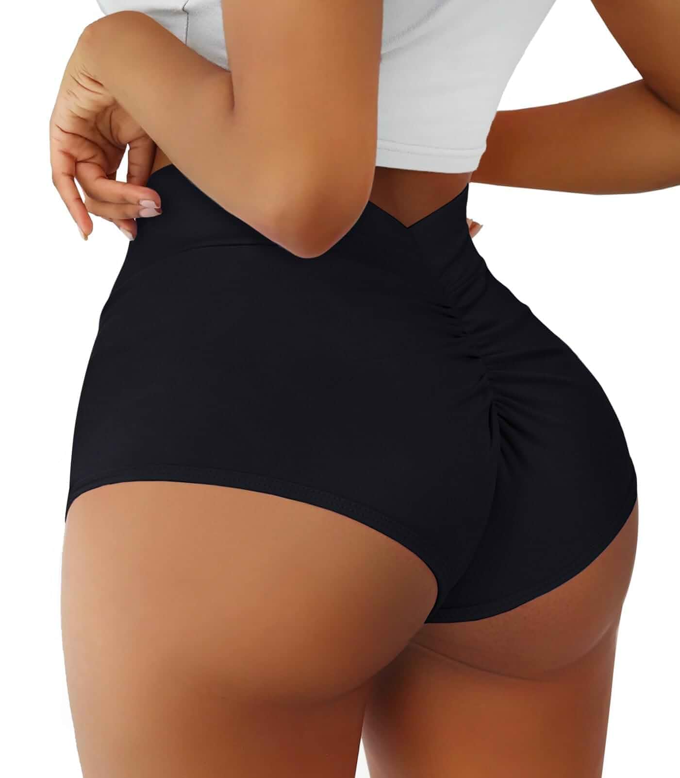 Boudaner Women's Booty Shorts-High Waist V Back Yoga Shorts Spandex Scrunch Butt Lifting Cheeky Mini Hot Pants, Dance Rave Bottoms Festival Outfits