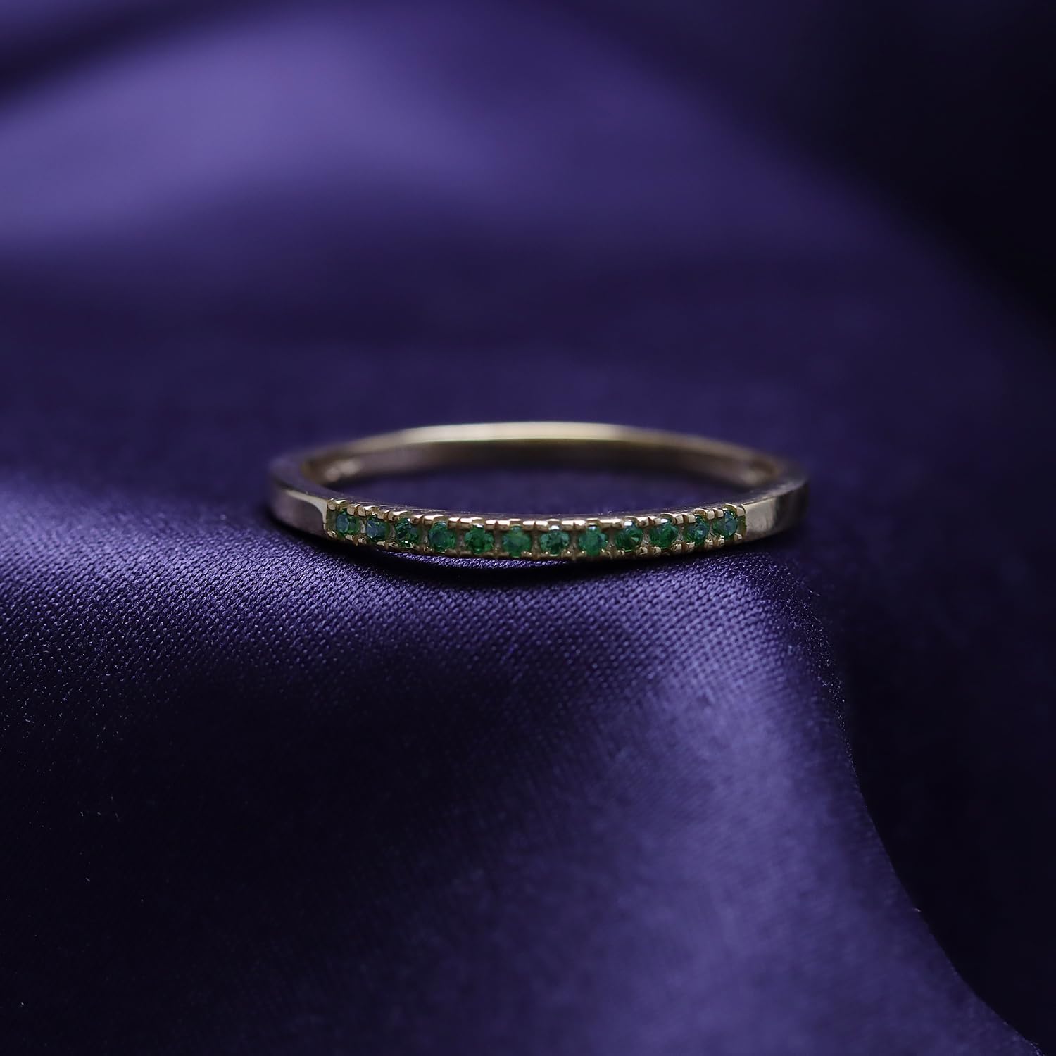 AFFY Round Cut Simulated Green Emerald Stackable Anniversary Wedding Band Ring In 14K Gold Plated 925 Sterling Silver Ring For Women - Image 3