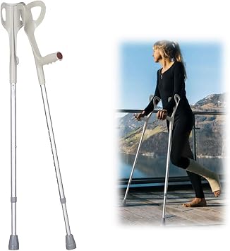 Forearm Crutches x2, Adult Adjustable Elbow Crutches, Open Cuff, Ergonomic Grip, Non Skid Rubber Tips, Applicable Height 4 76, 1 Pair