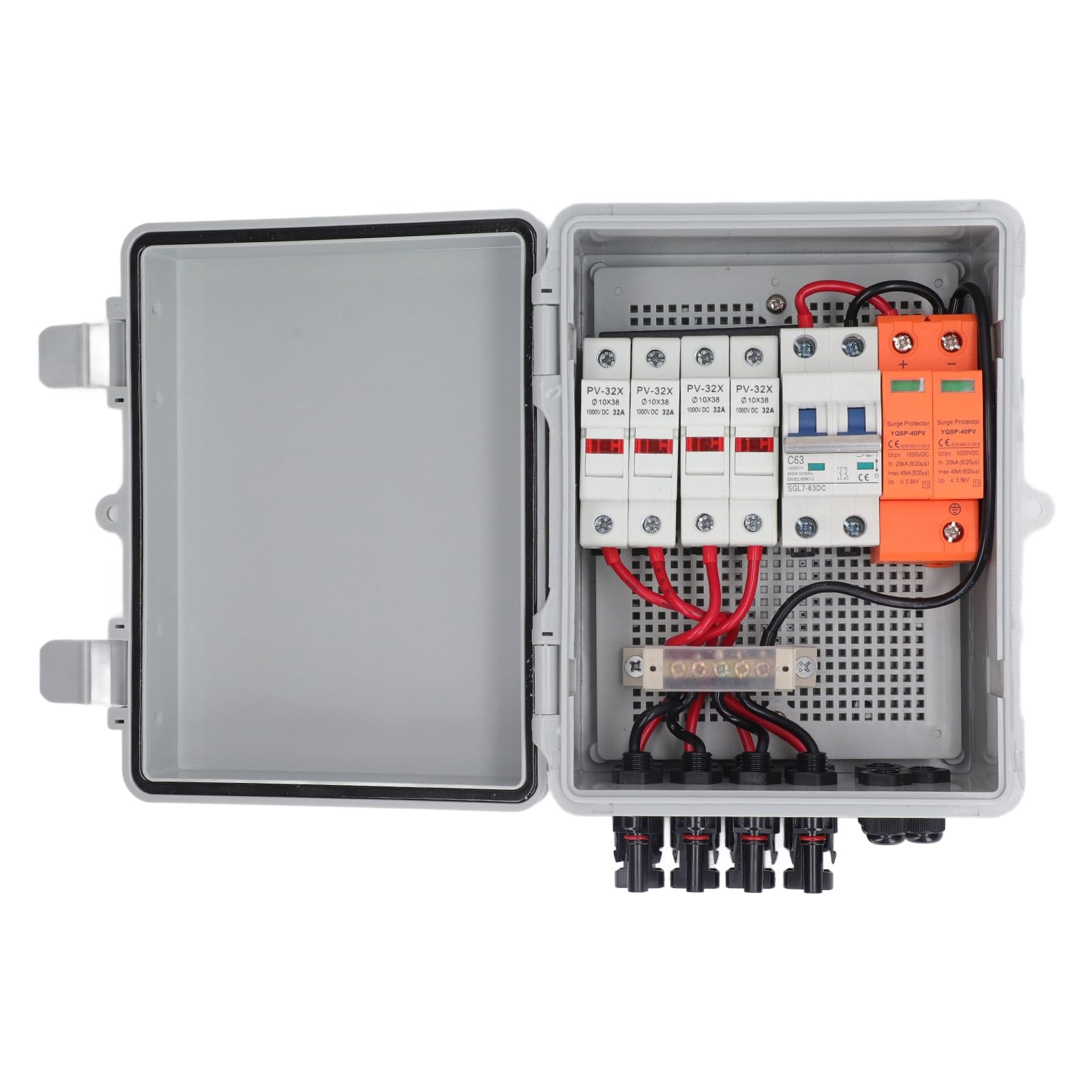 Pv Combiner Box Metall, Solar Combiner Box Für 4 Module 2 String 1000V Dc, Sicherungsautomat 32A - Überspannungsschutz, Trennschalter, Für Photovoltaik Anlage Und Fi GAK Anschlusskasten
