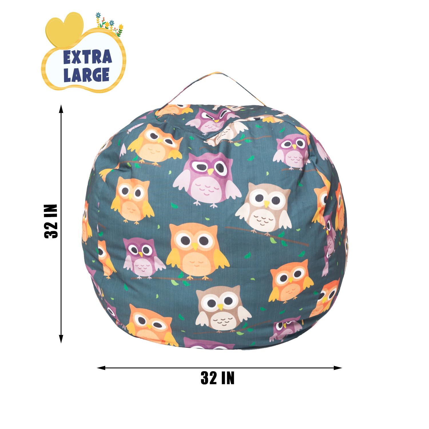 LOLOMLO Stuffed Animal Storage Bean Bag Chair Cover, Hold Kids Plush Toys Blankets Towels Beanbag (Cover Only), Canvas Floor Circle Stuff Sit Seat Sofa with YKK Zipper, Large 32
