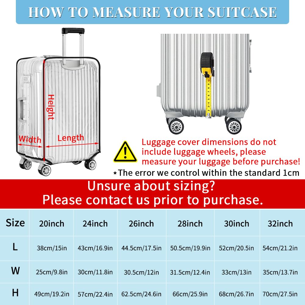 Yotako Clear PVC Suitcase Cover Protectors 24 Inch Luggage Cover Protectors for Wheeled Suitcase 24''