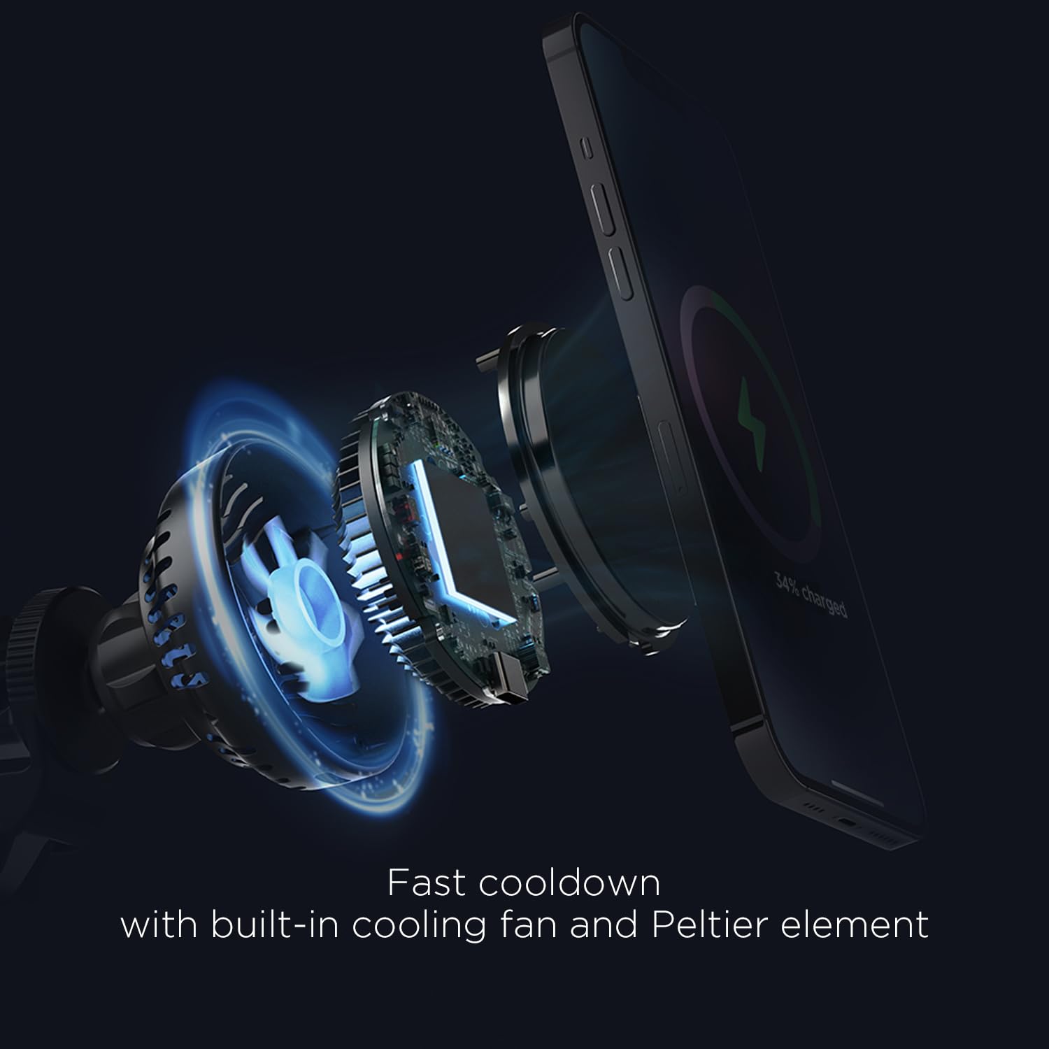 mooas Magnetic Car Mount Charger, Max.15W Fast wireless charger, Mag Safe car charger, Wireless car charger with air vent Mount, Cooling fan, Strong magnet, Compatible with iPhone, Galaxy, LG