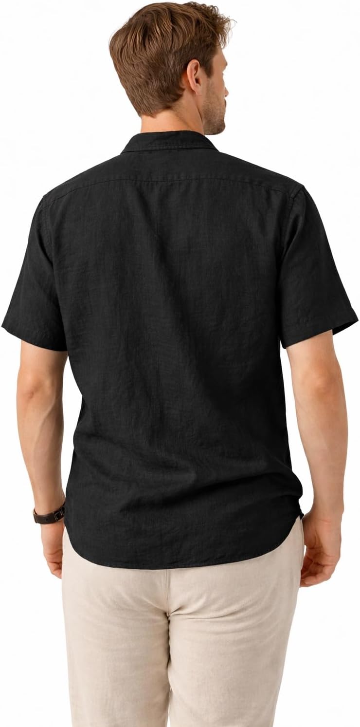 Lazutom Mens Cotton Linen Chinese Shirt Short Sleeve Kung Fu Tai Chi Top Summer Casual Lightweight Breathable Loose Fit Shirt