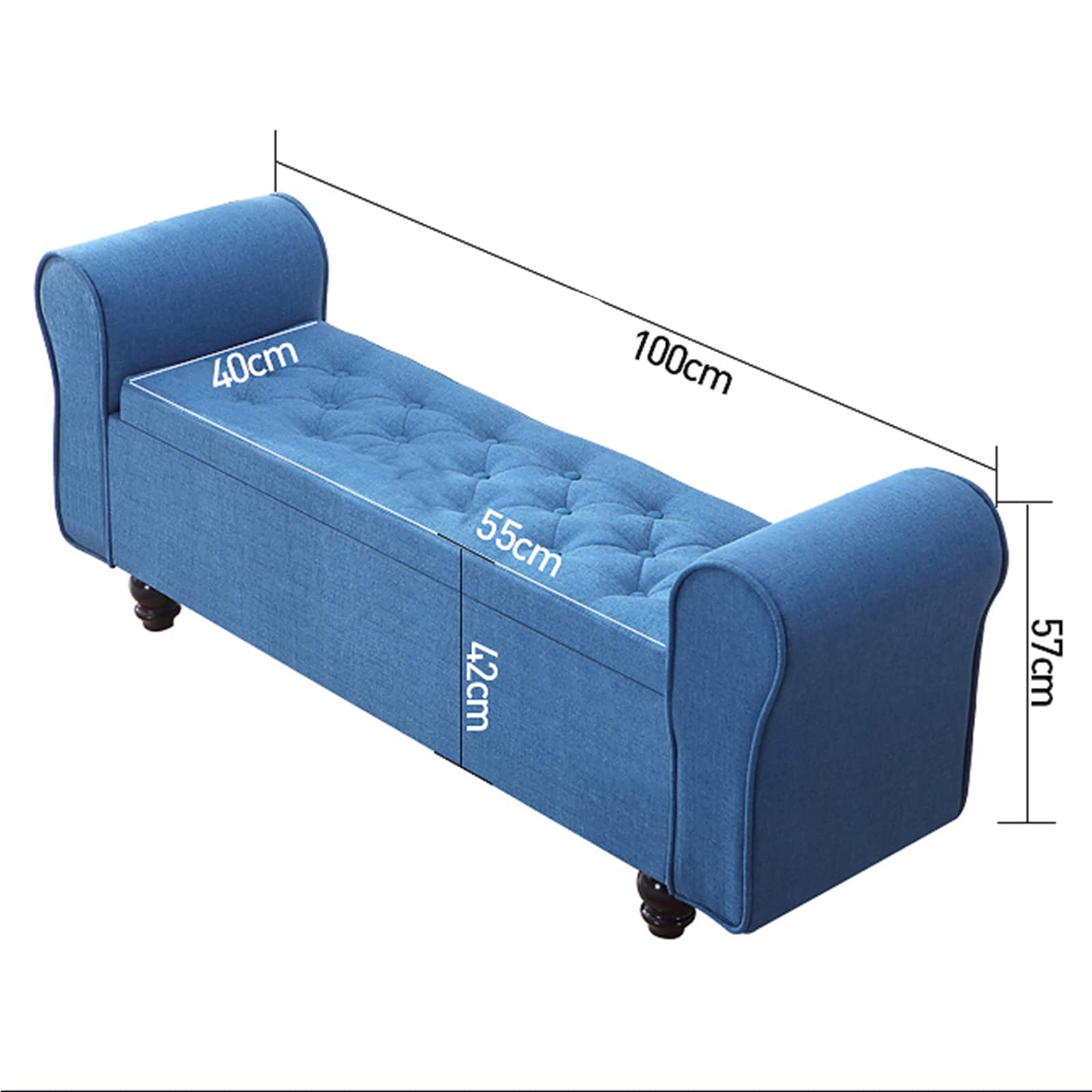 Pouf Contenitore Vintage Imbottito di Grande capacità in Lino Rosso per Camera da Letto e Soggiorno, con Gambe in Legno, Dimensioni 100x40x40 cm.