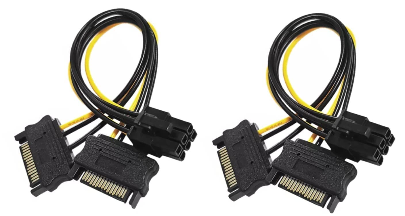 AdzMozi 2pcs Dual SATA 15 Pin Male to 6 pin PCI Express PCI-E Sata Graphics Video Card Power Cable 20cm,Black-image-26