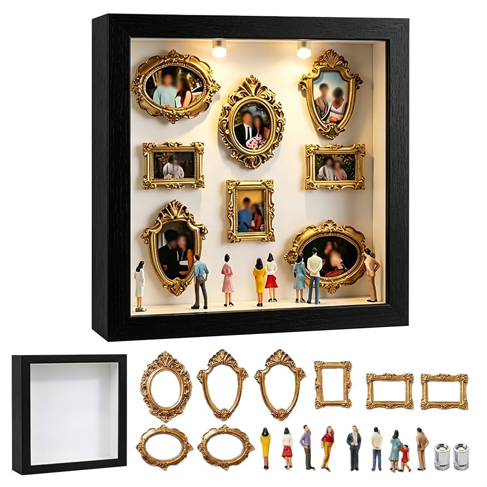 Mini musée bricolage en boîte de silhouette avec cadre lumineux et figurines