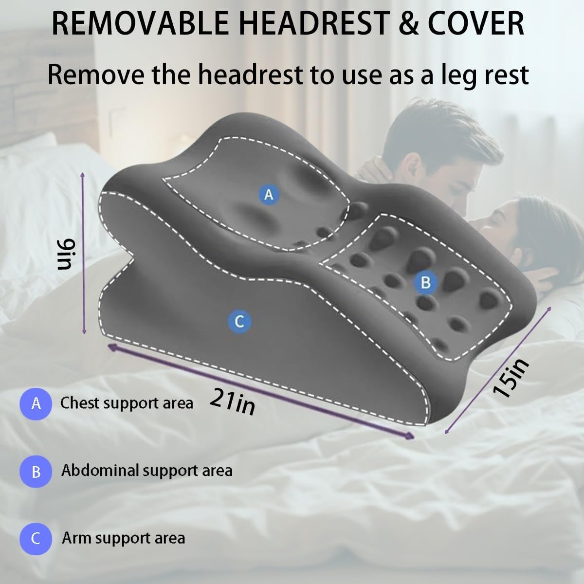 27° Ergonomic Couple Pillow for Intimate Support, High-Density Memory Foam Positioning Wedge, Deep Support Wedge Pillow for Pelvic Tilt & Back Relief, Anti-Slip Non-Slip Base(Gray)