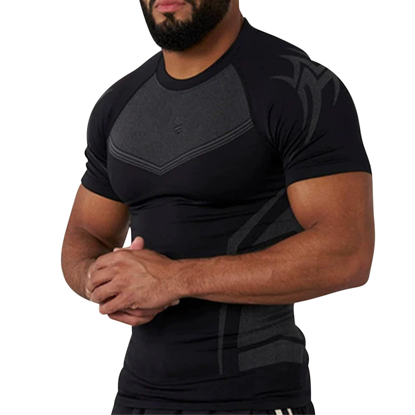 Mens Workout Gym Muscle Shirts Short Sleeve Casual Basic Tee Shirt Summer Basic Lightweight Pullover Bodybuilding