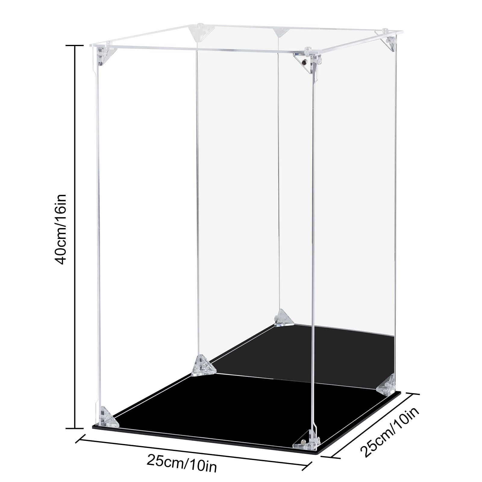 Vitrine en acrylique transparent pour objets de collection à assembler avec dos miroir, boîtier en verre alternatif pour figurines Lego (25 x 25 x 40 cm)