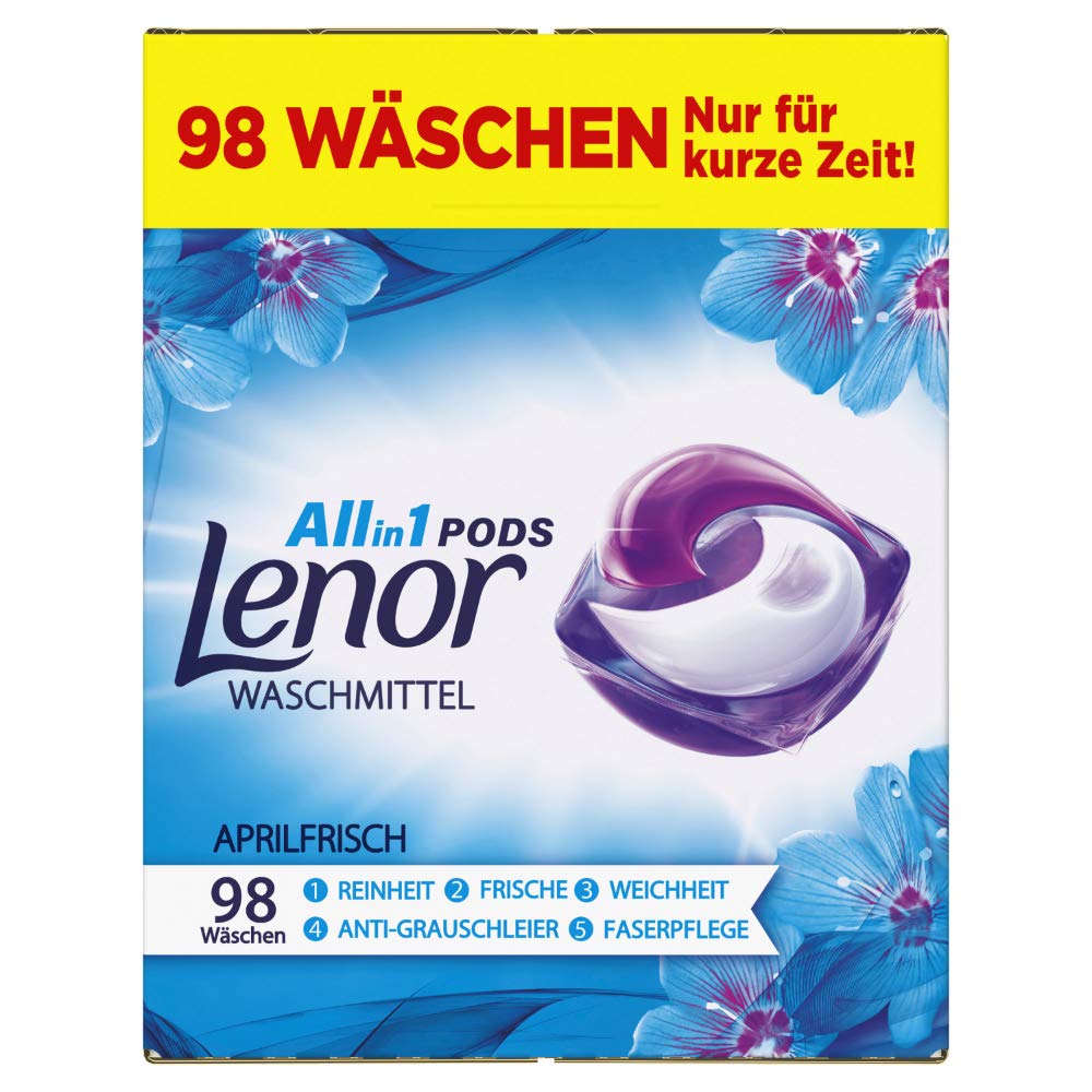 Lenor Detersivo Pods All-in-1, 98 lavaggi (2 x 49) Lenor April Fresco con profumo di fiori primaverili