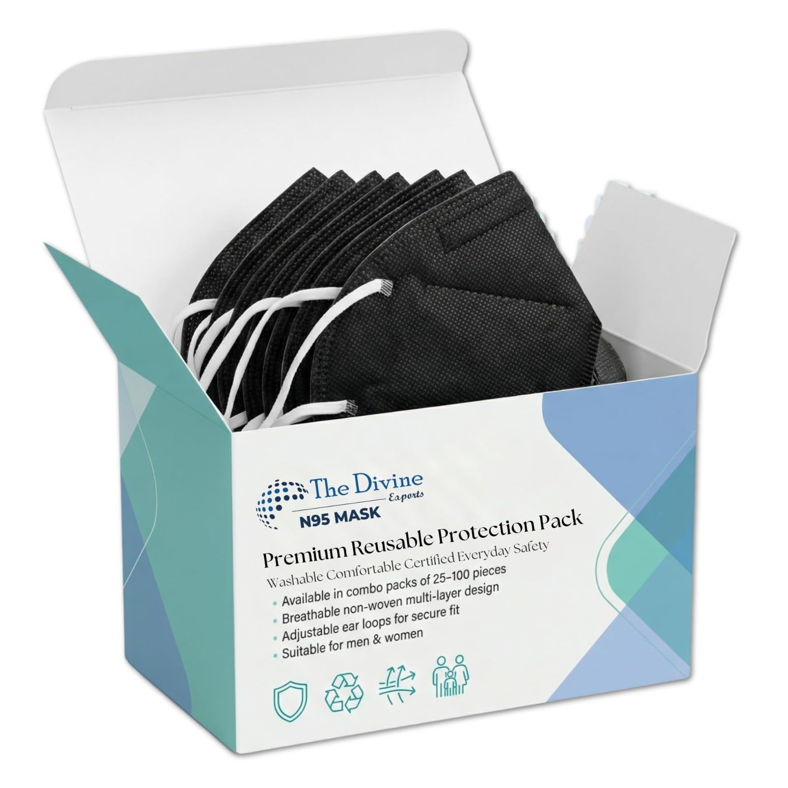 The Divine Exports Reusable & Washable Face Mask — Breathable Foldable Non-Woven Fabric Mask with Adjustable Ear Loops for Everyday Use, Comfortable Unisex Fit