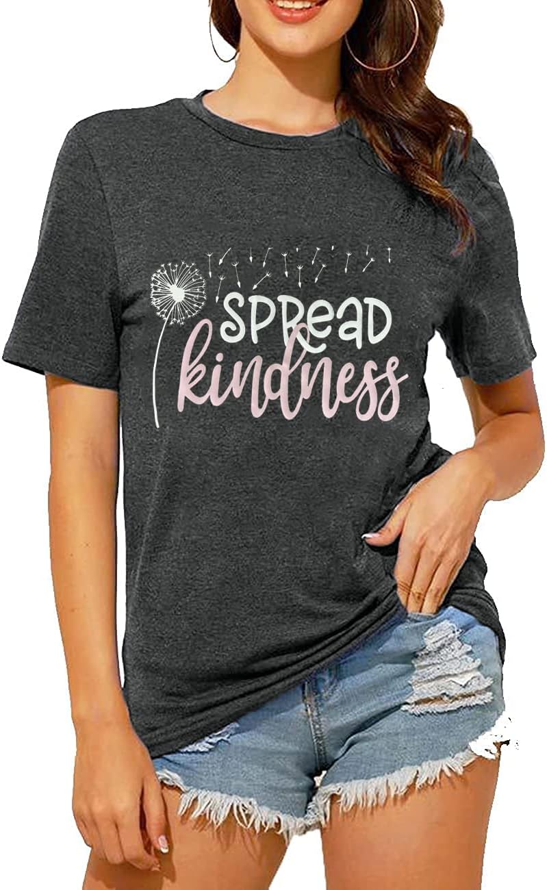 Spread Kindness T Shirt for Women Summer Dandelion Graphic Tees Casual Funny Sayings Letter Printed Cute Shirts Tops - Image 2