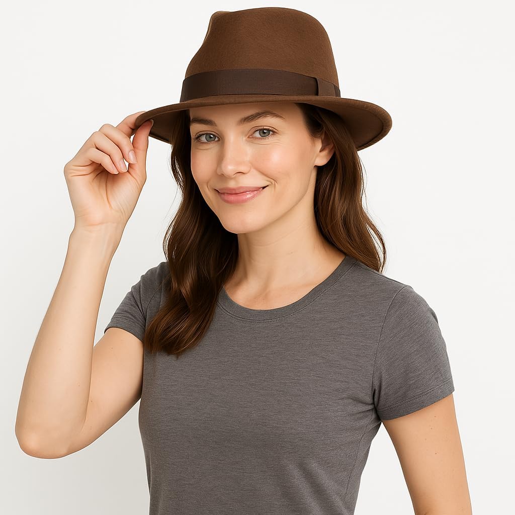 Loxdonz Adult Brown Fedora Hat - Cosplay Halloween Panama Hats Costume Accessory