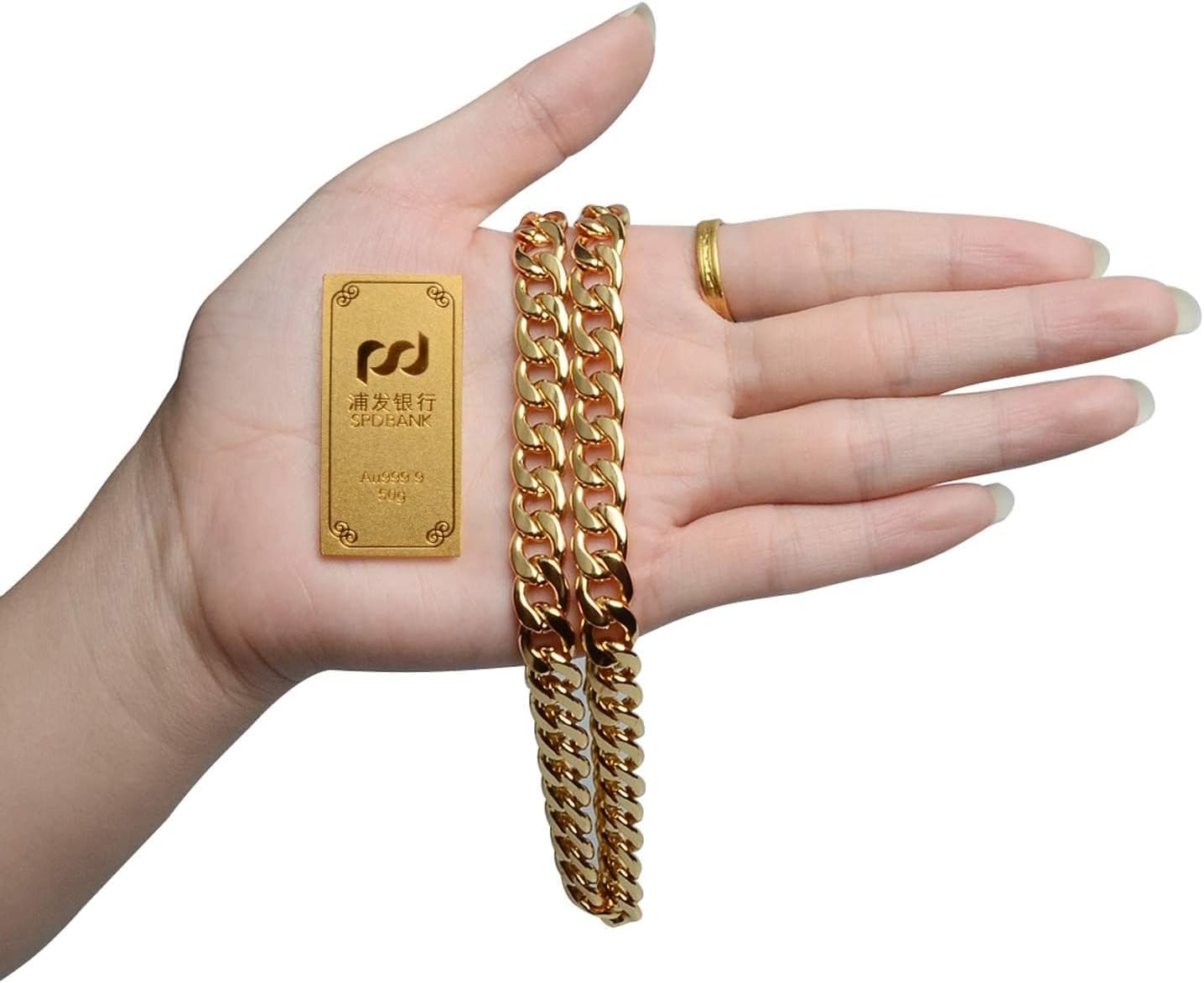 Gold Chain, 24" Gold Necklace, Fake Gold Chain for Men, Feel Real Solid 18k Gold Plated Fake Chain Necklace 24 Inch 10MM