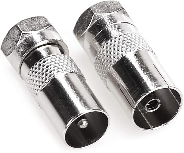 NANYI TV T/F Type Connector Socket to RF Coax Aerial Adapter (F Type Male to 9.5TV Female/Male -Silver-1P/1P)