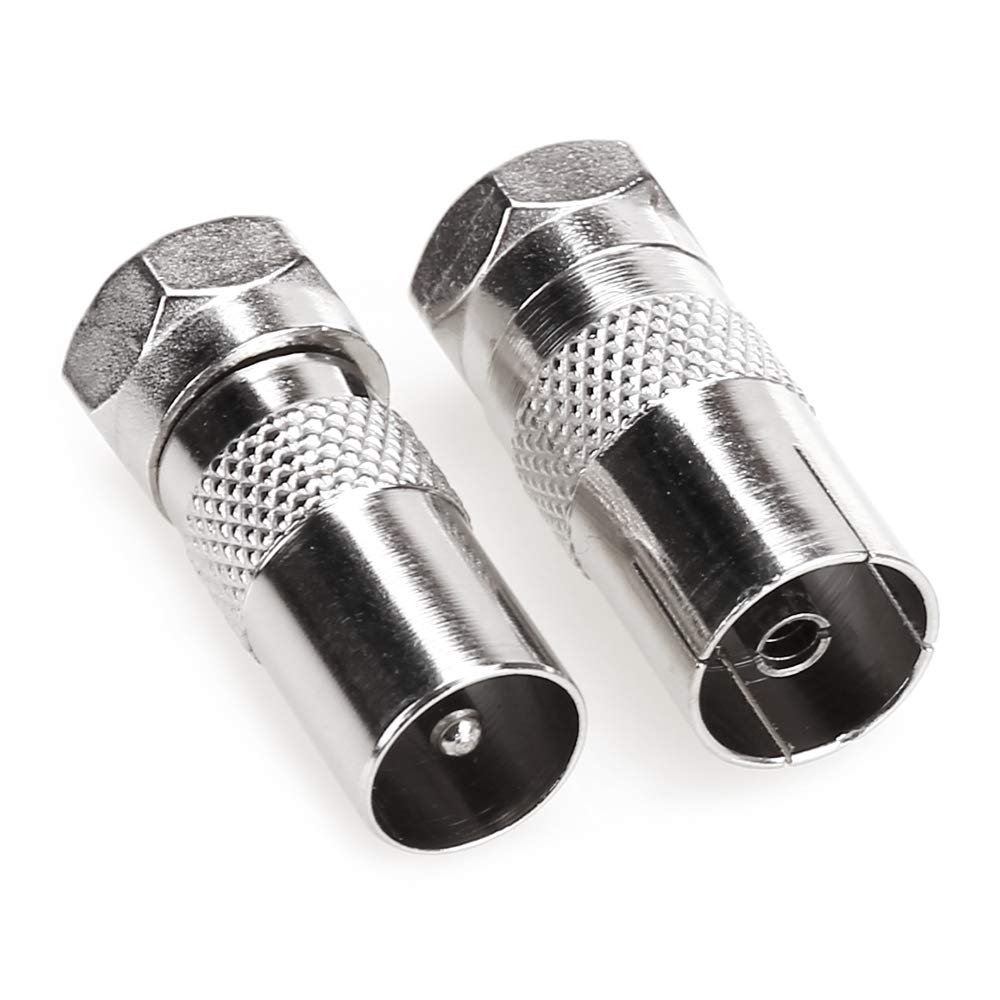 NANYI TV T/F Type Connector Socket to RF Coax Aerial Adapter (F Type Male to 9.5TV Female/Male -Silver-1P/1P)