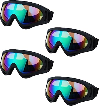 LJDJ Ski Goggles, Pack of 4 Snow Snowboard Goggles, Motorcycle Goggles UV Protection Anti-fog for Men Women Kids