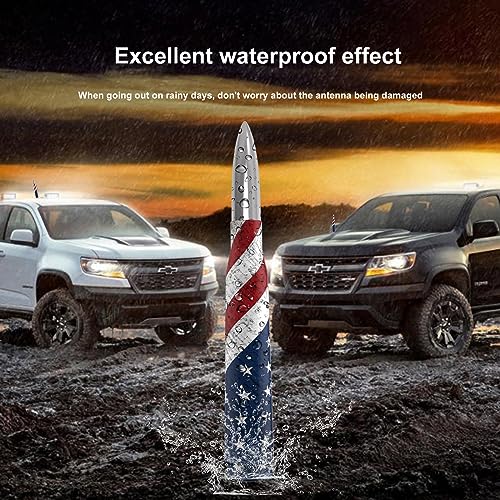 Image of Car Truck Antenna with Tire Stem Caps American Flag Anti-Theft Design, Universal Short Replacement for Ford F150 F250 F350 Raptor Dodge RAM GMC Sierra Chevy Silverado 1500 2500 3500, Silver