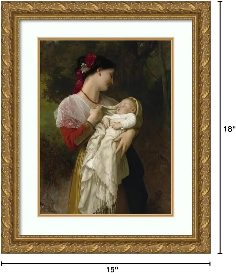 ArtDirect William Bouguereau 15x18 Gold Ornate Frame and Double Matted Museum Art Print Titled - Maternal Admiration