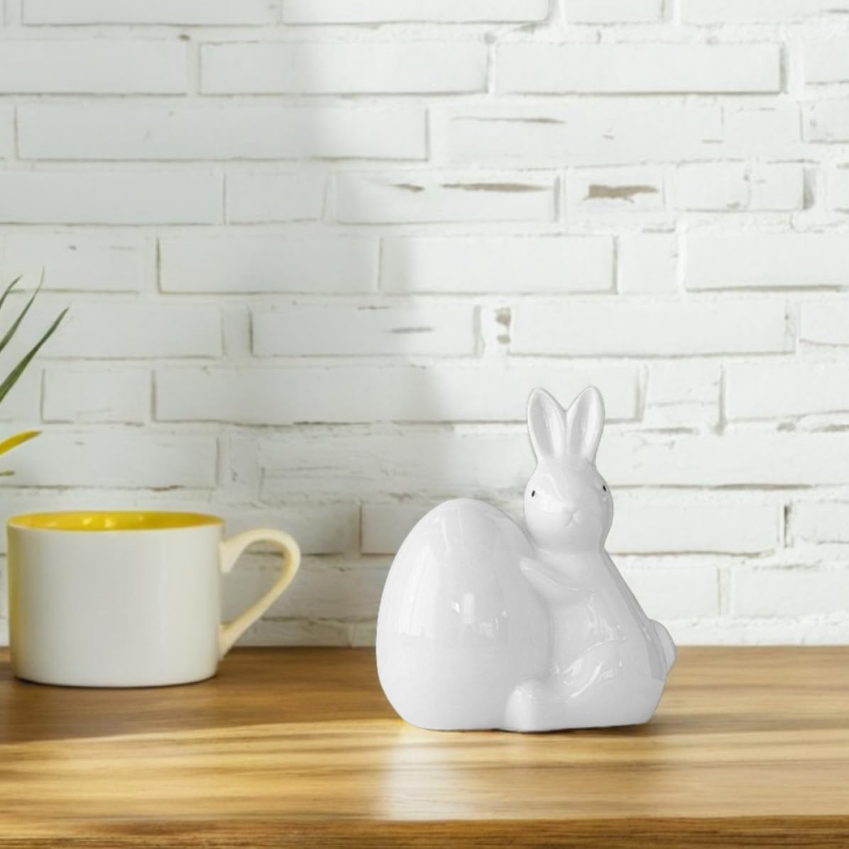 TOYANDONA 2 Pezzi Statua di Coniglio Pasquale in Ceramica Uovo Decorativo, Ornamento da Tavolo Primaverile per Decorazioni di Pasqua e Arredamento Domestico Elegante