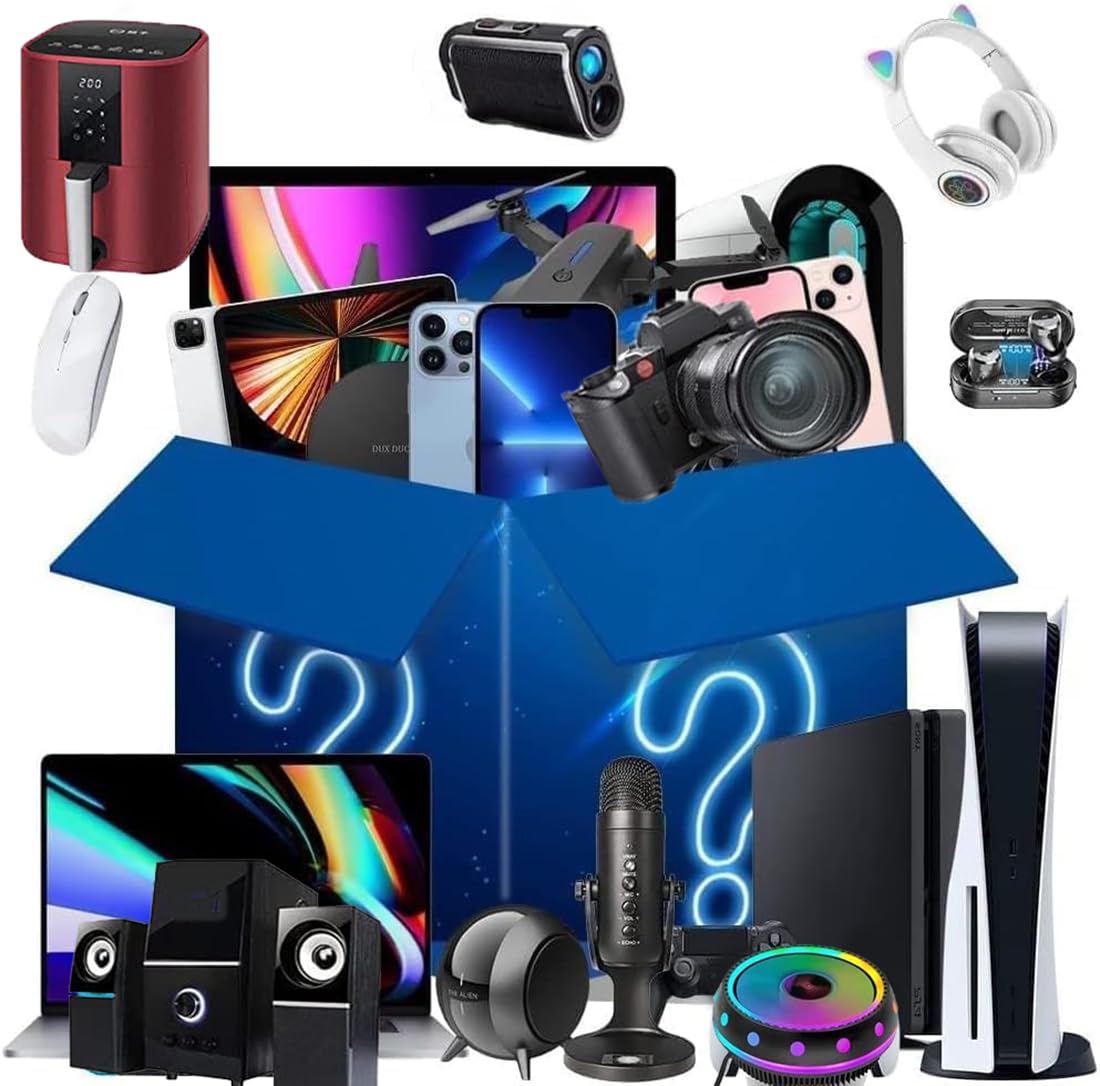 Paleta de cajas surtidas de electrónica multimedia, dispositivos y accesorios variados, ideal para regalos
