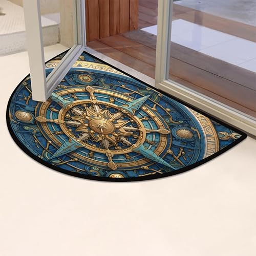 Miniatura 6 de Tapete semicircular, con brújula náutica, antideslizante, de medio círculo, con brújula azul, rosa, lavable, duradero, decoración del hogar,
