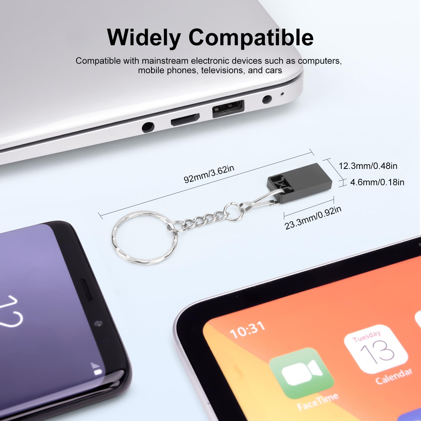 LEIZHAN Unità flash USB 3.0, mini unità flash USB, unità flash USB per auto, unità flash USB con catenella per PC, laptop, ecc (32GB,Nero)