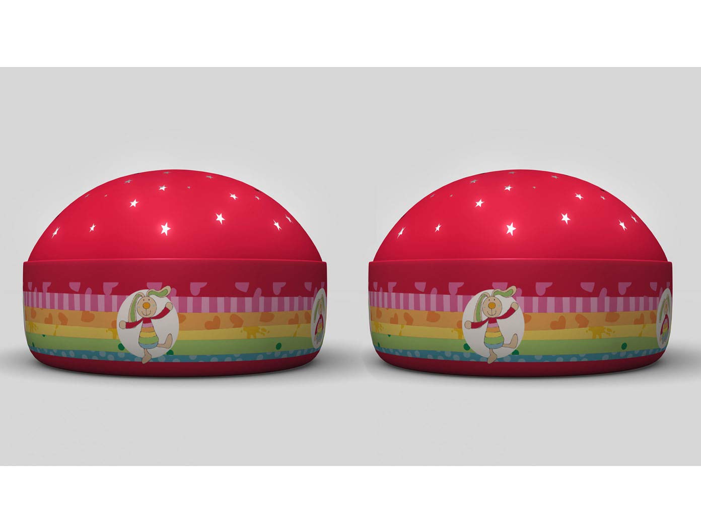 Zauberhaftes 2er Set LED Nachtlichter Rainbow Rabbit Sternprojektor LED-Farbwechsler mit 3 Farben projiziert Sternenhimmel
