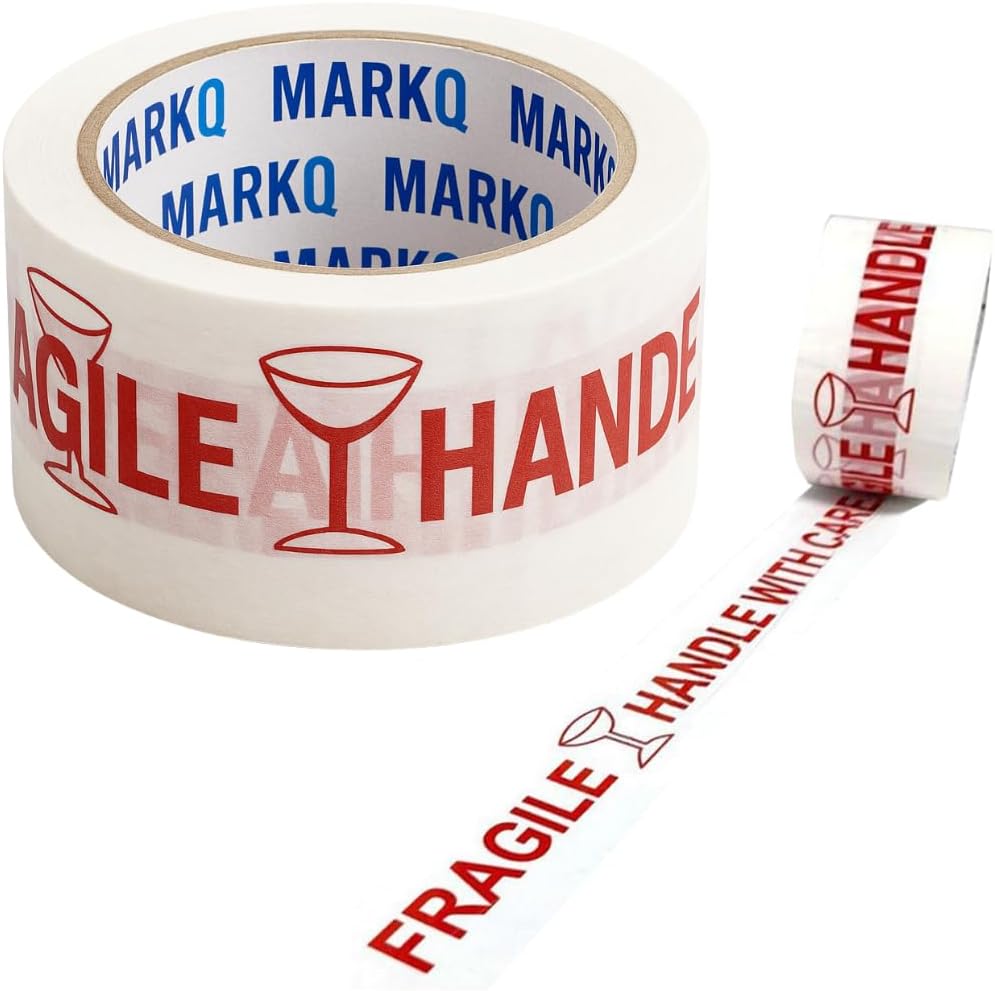 MARKQ [1 Roll] Fragile Tape – [48mm x 60 Yards] Heavy Duty Handle with Care Warning Tape for Packing, Cartons, Shipping & Moving