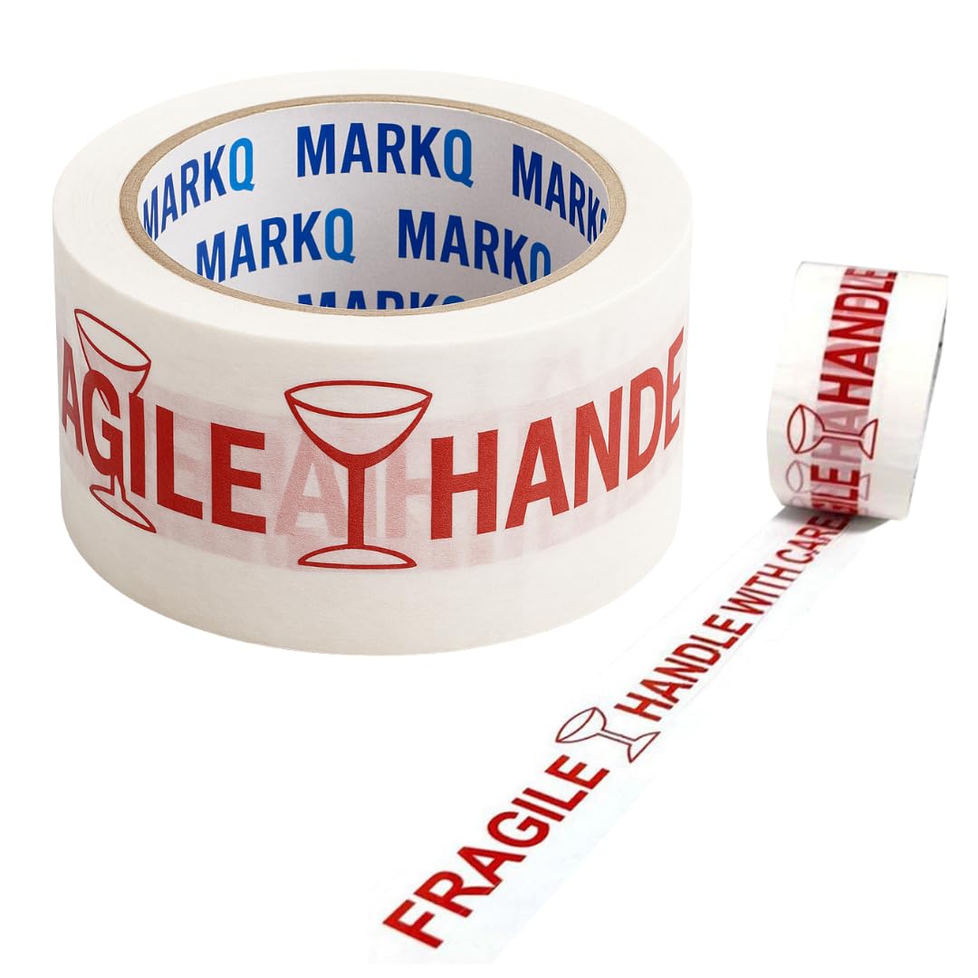 MARKQ [1 Roll] Fragile Tape – [48mm x 60 Yards] Heavy Duty Handle with Care Warning Tape for Packing, Cartons, Shipping & Moving
