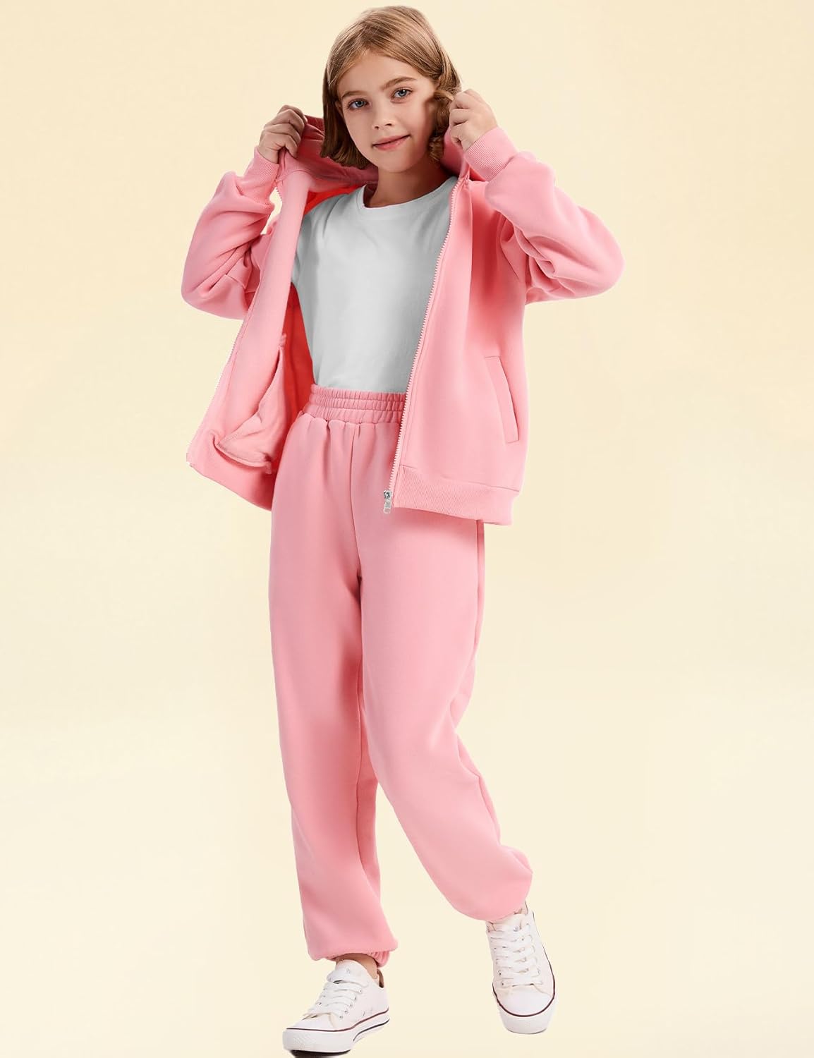 Flygo Girls Boys Fleece Sweatsuit 2 Piece Jogger Sets Zip Up Hooded Sweatshirts and Sweatpants with Pockets - Image 3